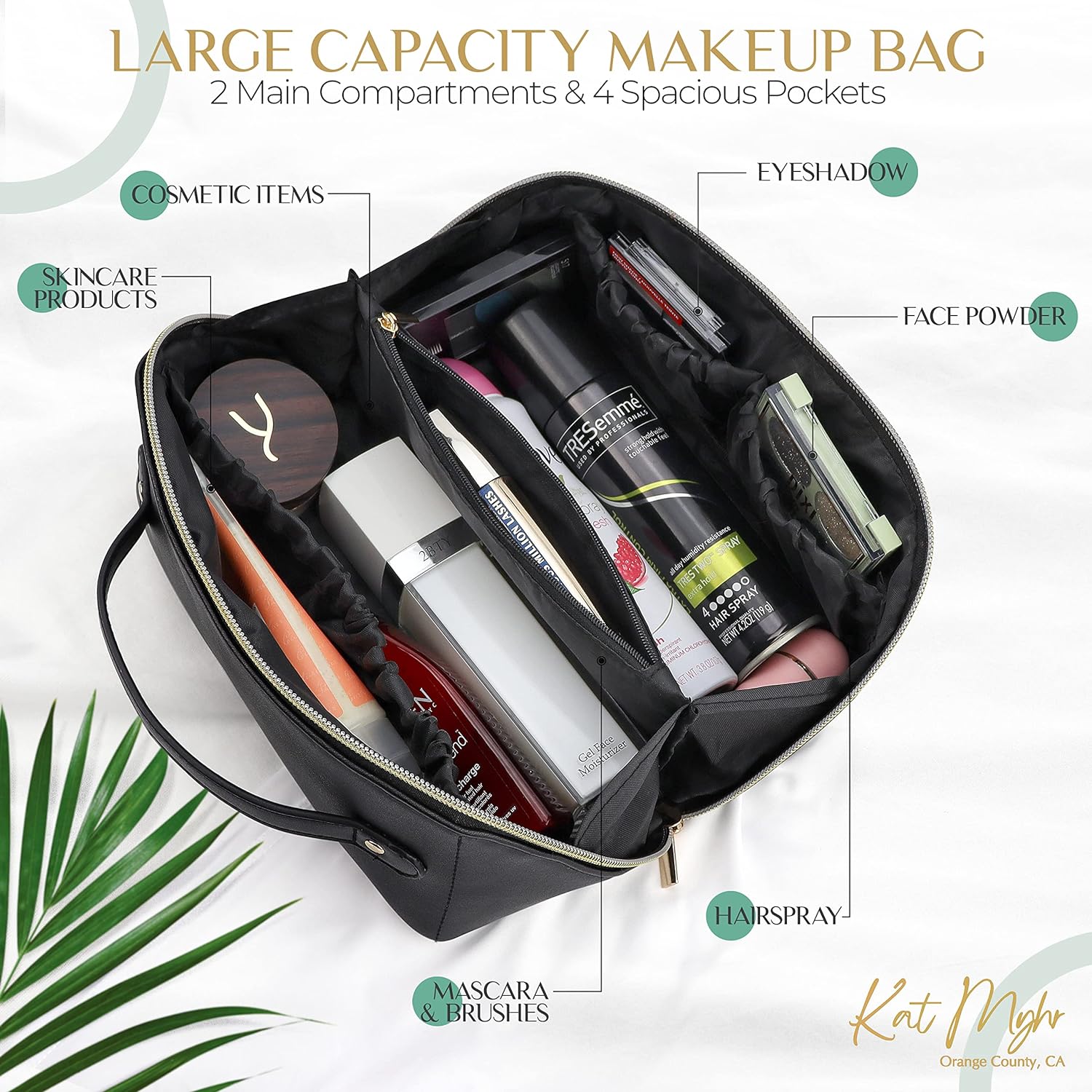 black makeup travel bag KAT MYHR Large Capacity Travel Cosmetic Bag