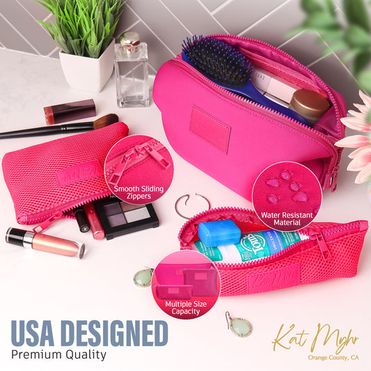 Kat Myhr Neoprene Toiletry Bag Set - Magenta